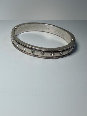 Brighton Silver Tone Hinged Bangle Bracelet Rhinestone Studded